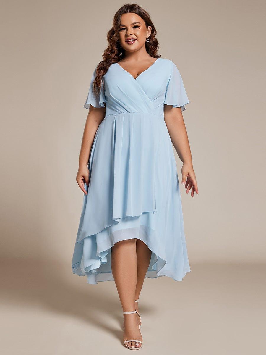 pretty LARK|Plus Size Chiffon Short Sleeve High-Low Wedding Guest Dress