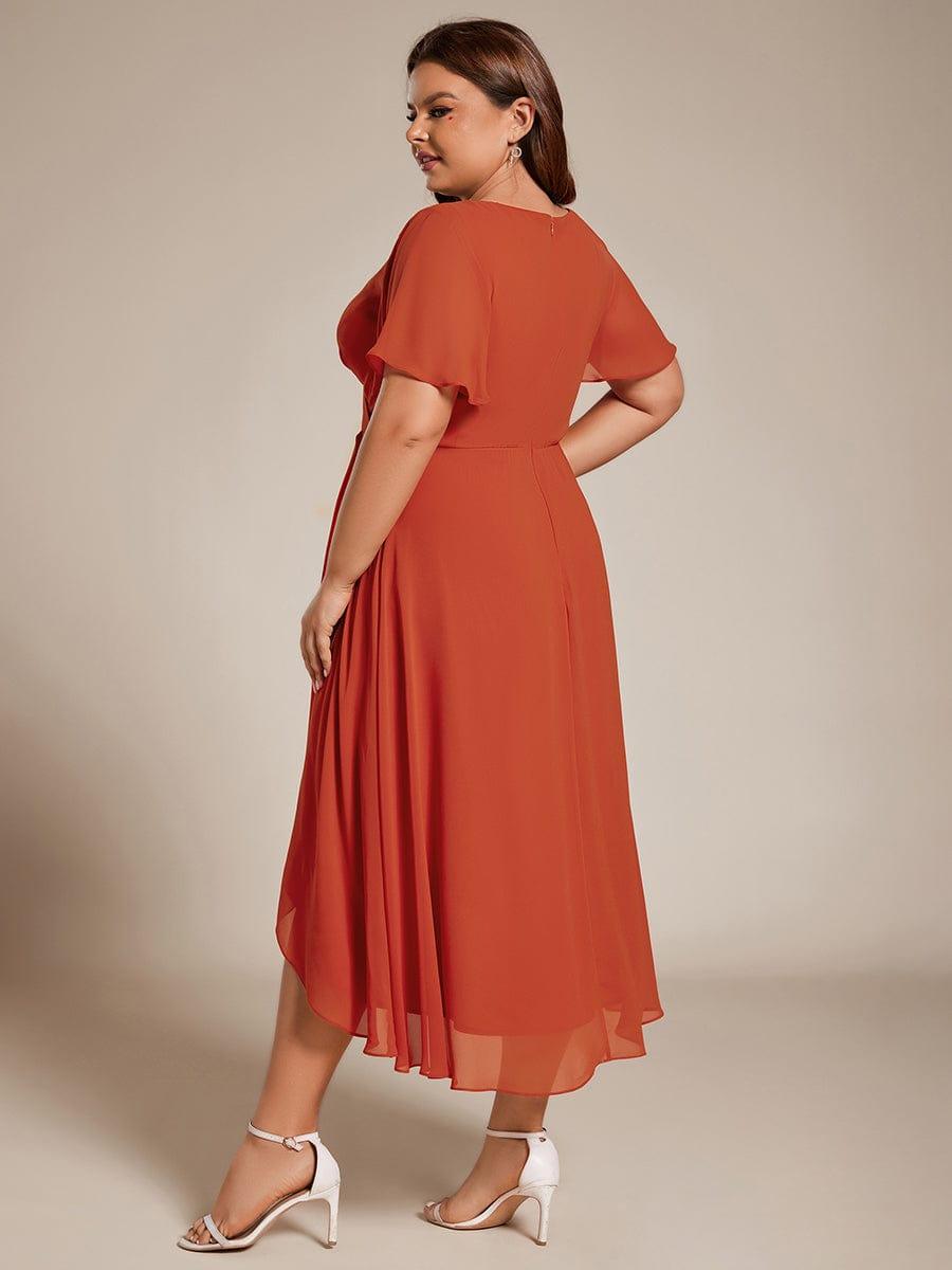 pretty LARK|Plus Size Chiffon Short Sleeve High-Low Wedding Guest Dress