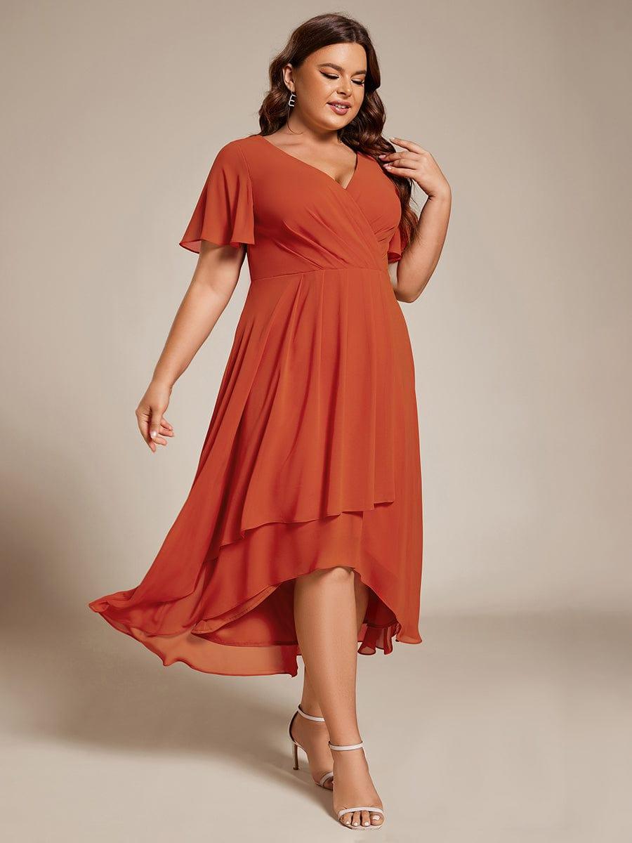 pretty LARK|Plus Size Chiffon Short Sleeve High-Low Wedding Guest Dress