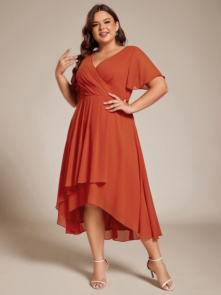pretty LARK|Plus Size Chiffon Short Sleeve High-Low Wedding Guest Dress