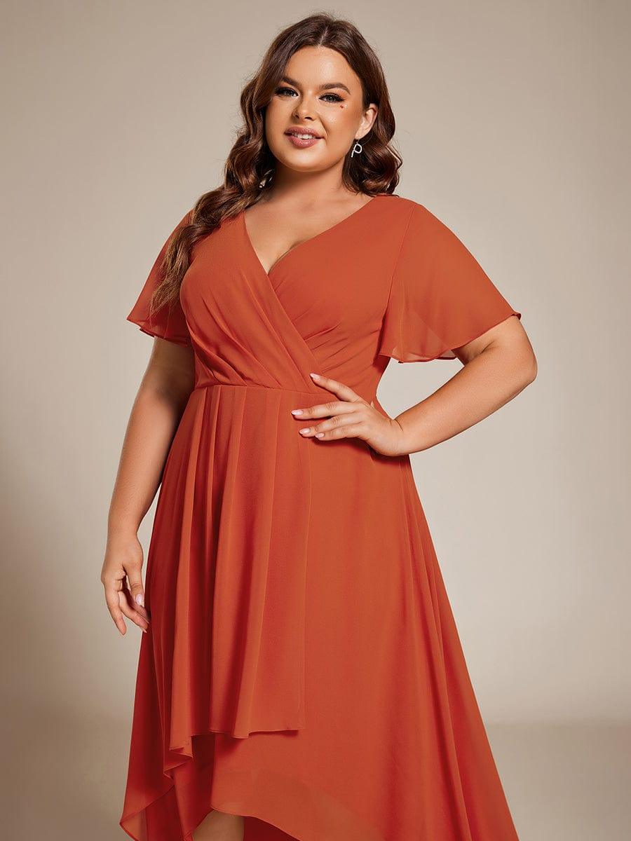 pretty LARK|Plus Size Chiffon Short Sleeve High-Low Wedding Guest Dress
