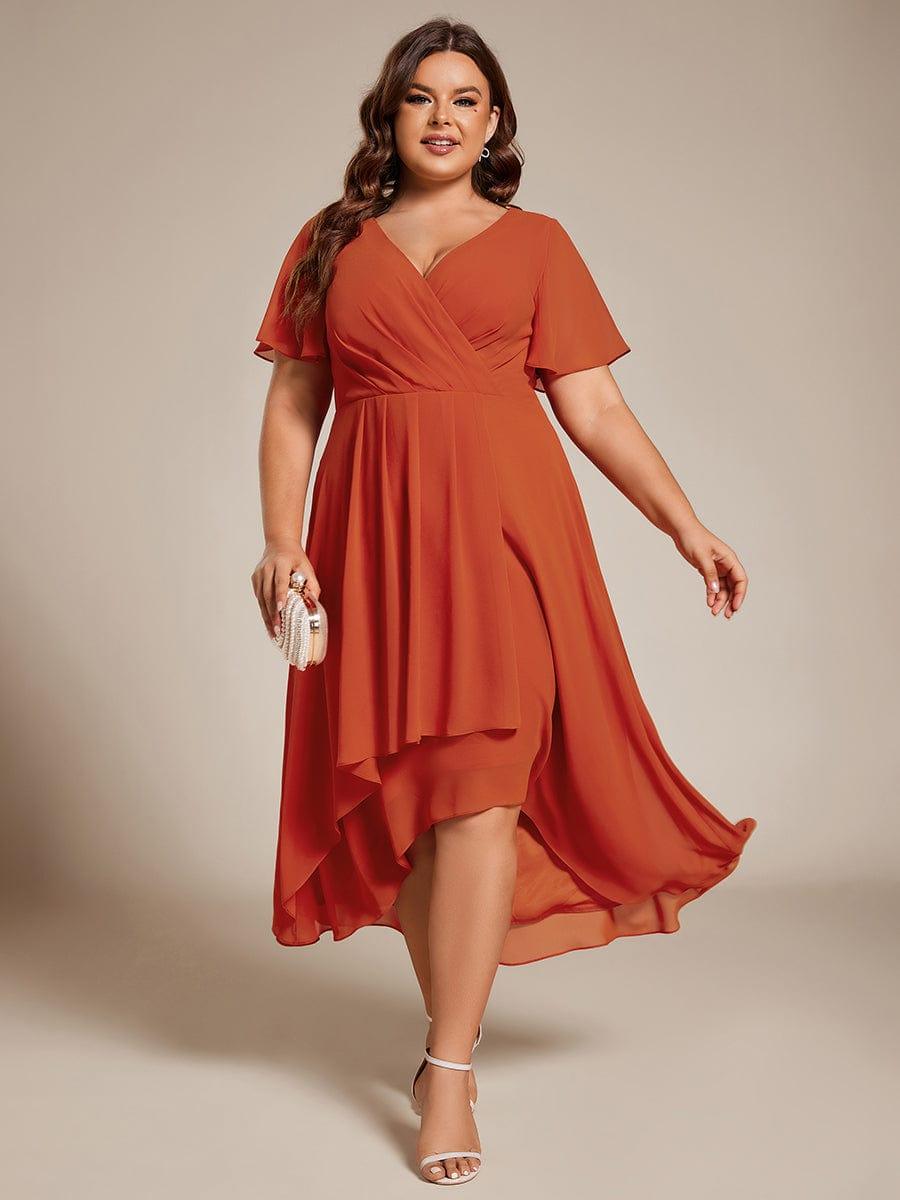 pretty LARK|Plus Size Chiffon Short Sleeve High-Low Wedding Guest Dress
