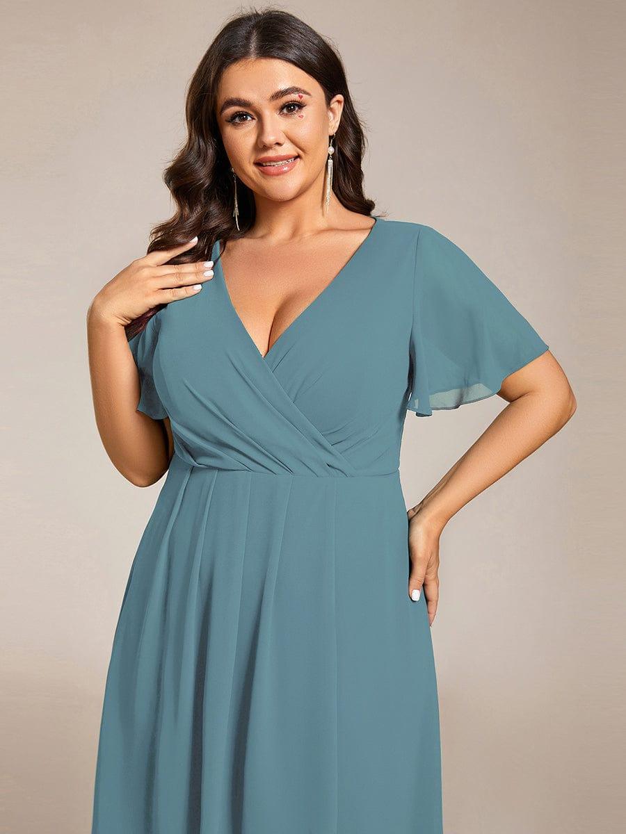 pretty LARK|Plus Size Chiffon Short Sleeve High-Low Wedding Guest Dress