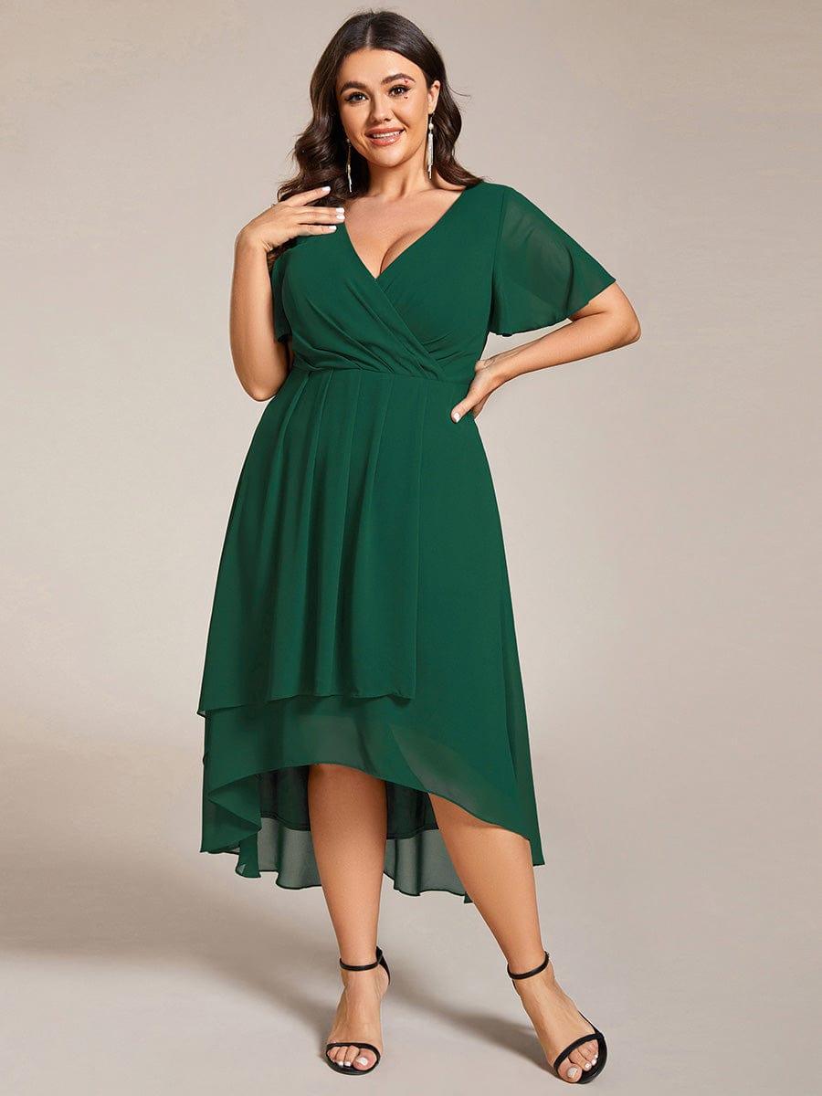 pretty LARK|Plus Size Chiffon Short Sleeve High-Low Wedding Guest Dress
