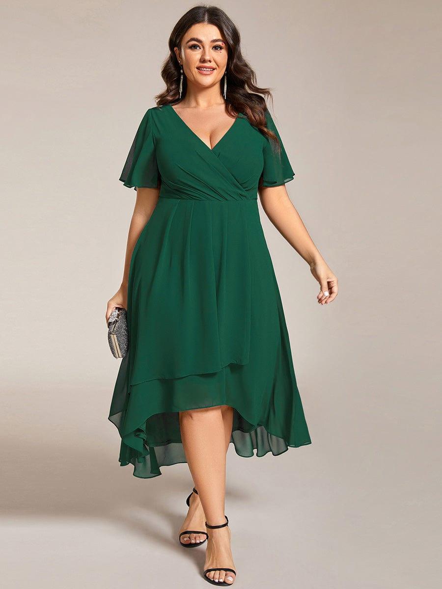 pretty LARK|Plus Size Chiffon Short Sleeve High-Low Wedding Guest Dress