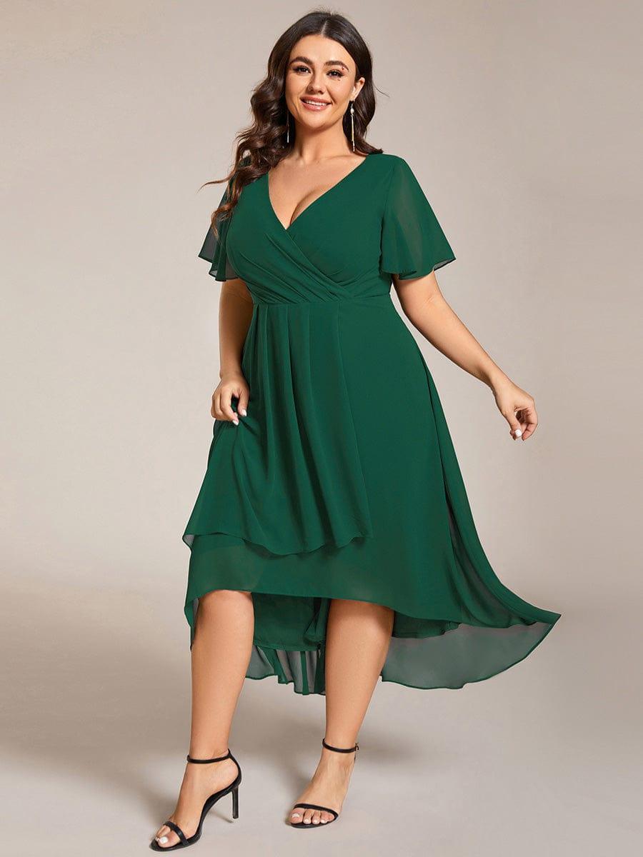 pretty LARK|Plus Size Chiffon Short Sleeve High-Low Wedding Guest Dress