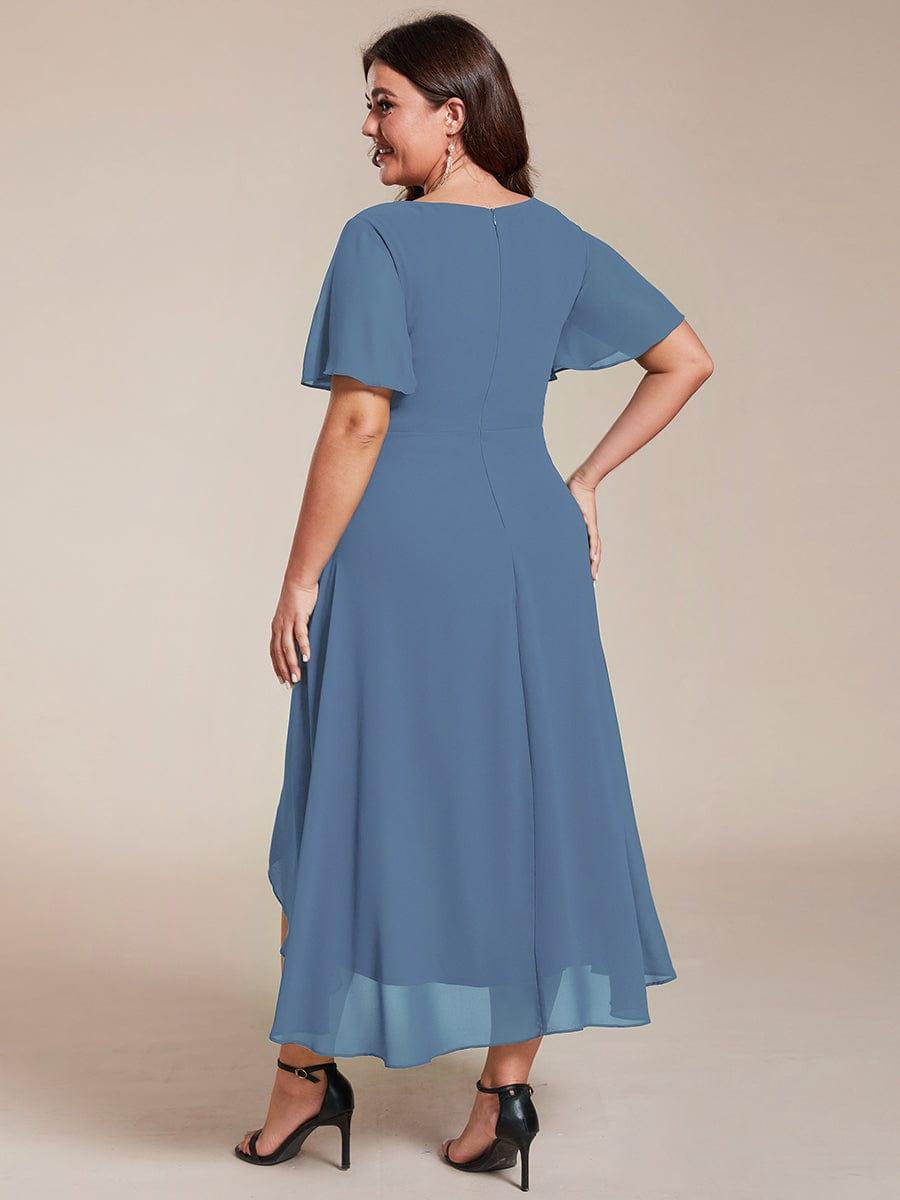 pretty LARK|Plus Size Chiffon Short Sleeve High-Low Wedding Guest Dress