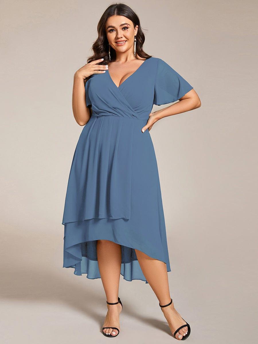 pretty LARK|Plus Size Chiffon Short Sleeve High-Low Wedding Guest Dress