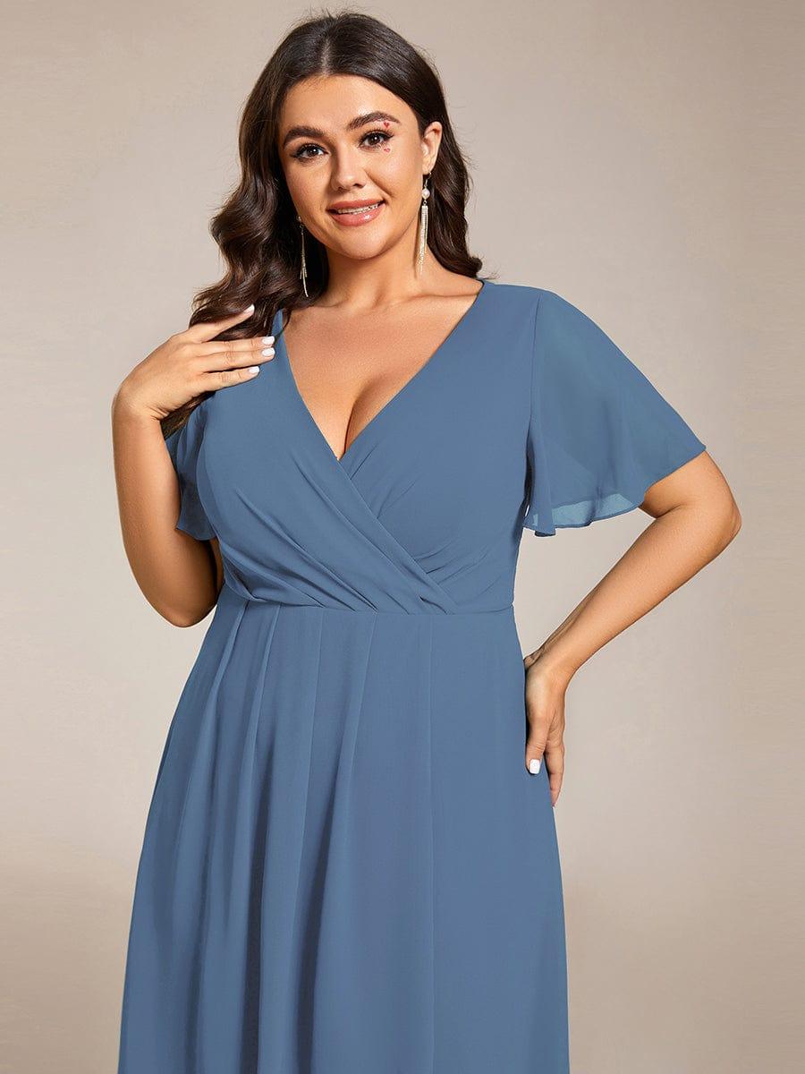 pretty LARK|Plus Size Chiffon Short Sleeve High-Low Wedding Guest Dress