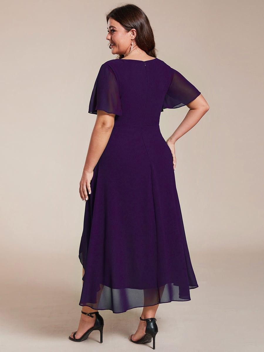 pretty LARK|Plus Size Chiffon Short Sleeve High-Low Wedding Guest Dress