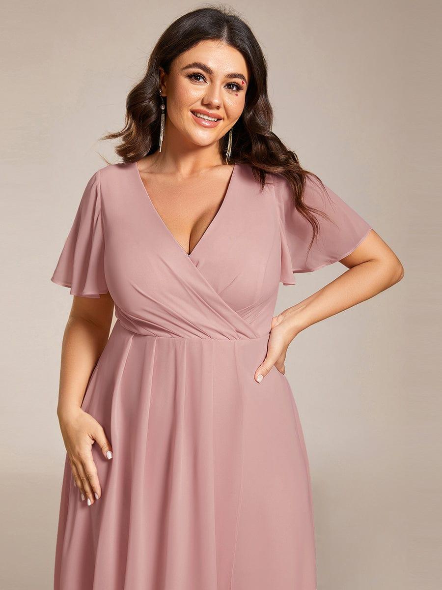 pretty LARK|Plus Size Chiffon Short Sleeve High-Low Wedding Guest Dress