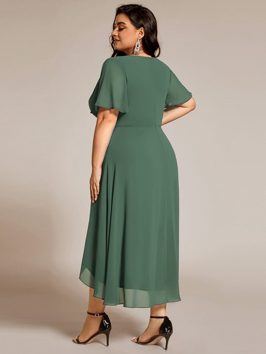pretty LARK|Plus Size Chiffon Short Sleeve High-Low Wedding Guest Dress