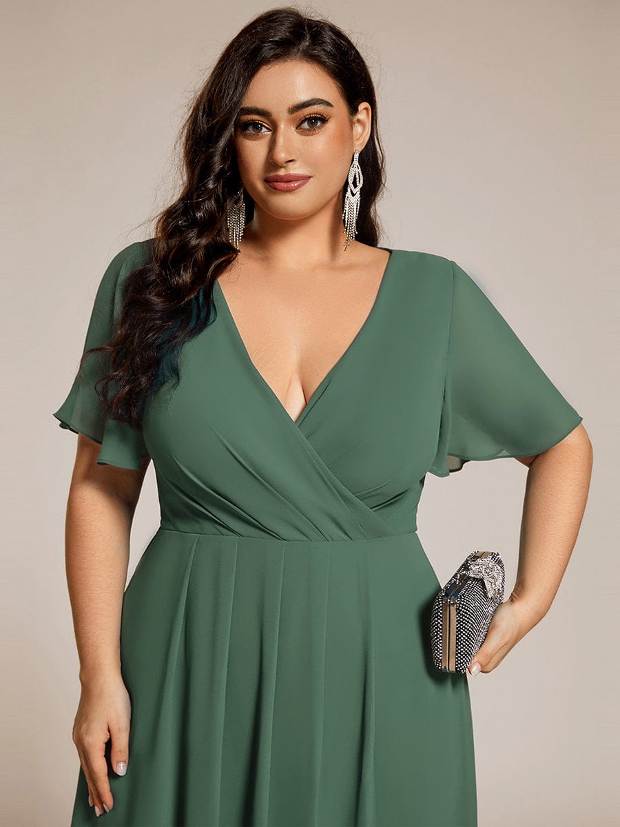 pretty LARK|Plus Size Chiffon Short Sleeve High-Low Wedding Guest Dress