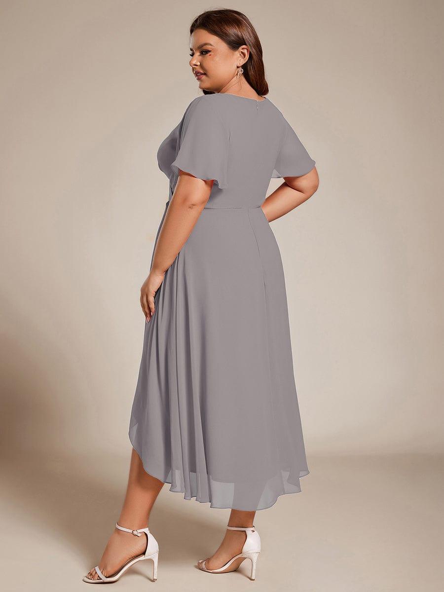 pretty LARK|Plus Size Chiffon Short Sleeve High-Low Wedding Guest Dress