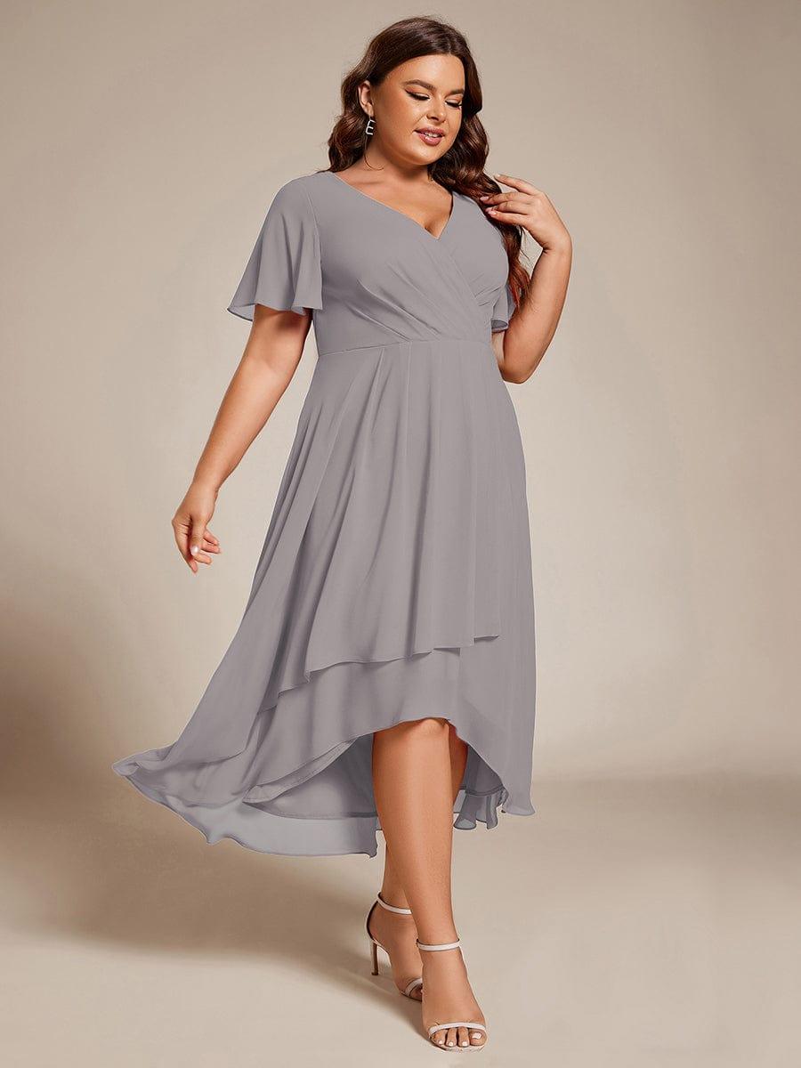 pretty LARK|Plus Size Chiffon Short Sleeve High-Low Wedding Guest Dress