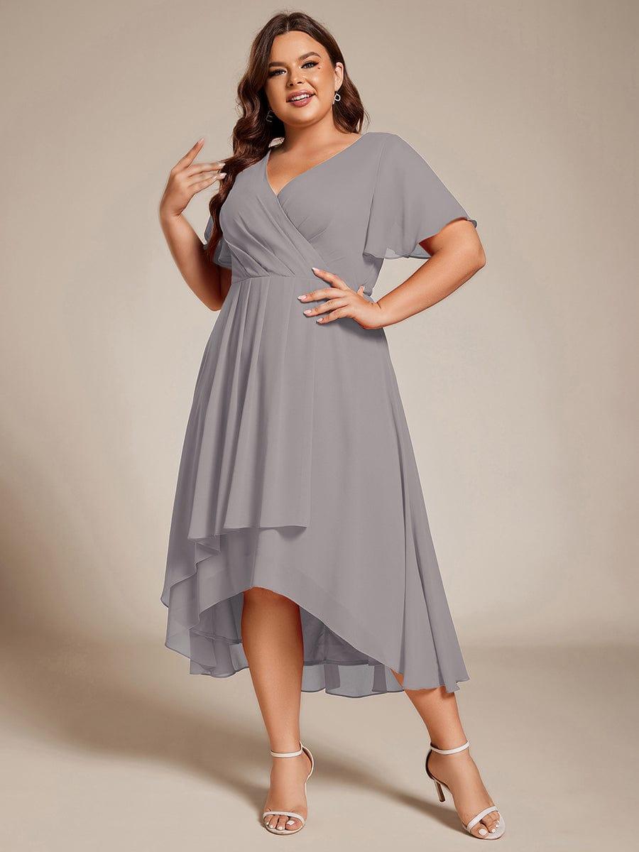 pretty LARK|Plus Size Chiffon Short Sleeve High-Low Wedding Guest Dress