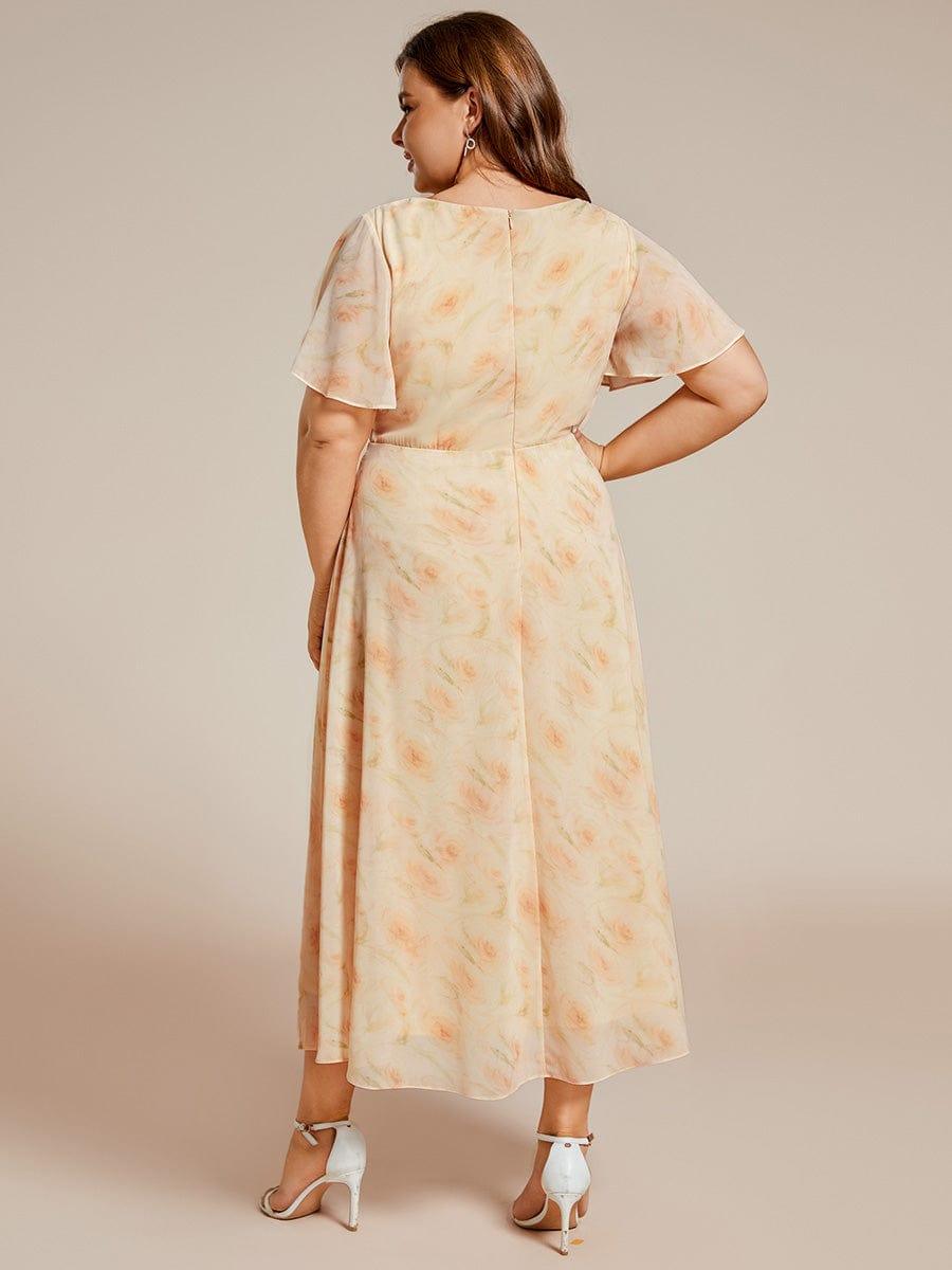 ever LARK|Floral Chiffon Elegance Short Sleeve High-Low Wedding Guest Dress