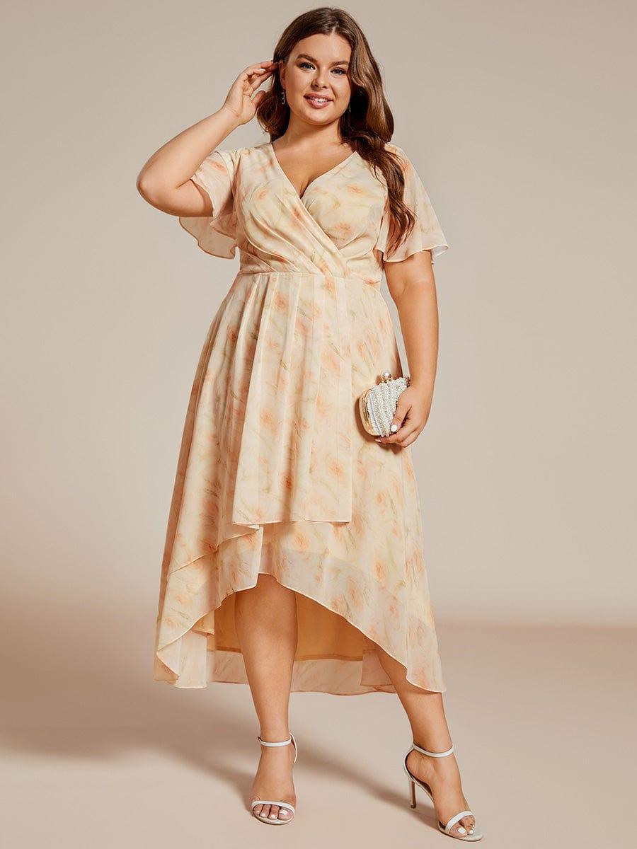 pretty LARK|Plus Size Chiffon Short Sleeve High-Low Wedding Guest Dress
