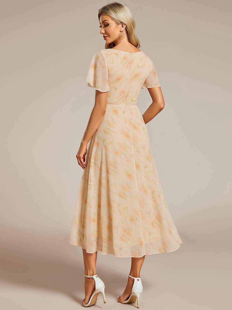 ever LARK|Floral Chiffon Elegance Short Sleeve High-Low Wedding Guest Dress