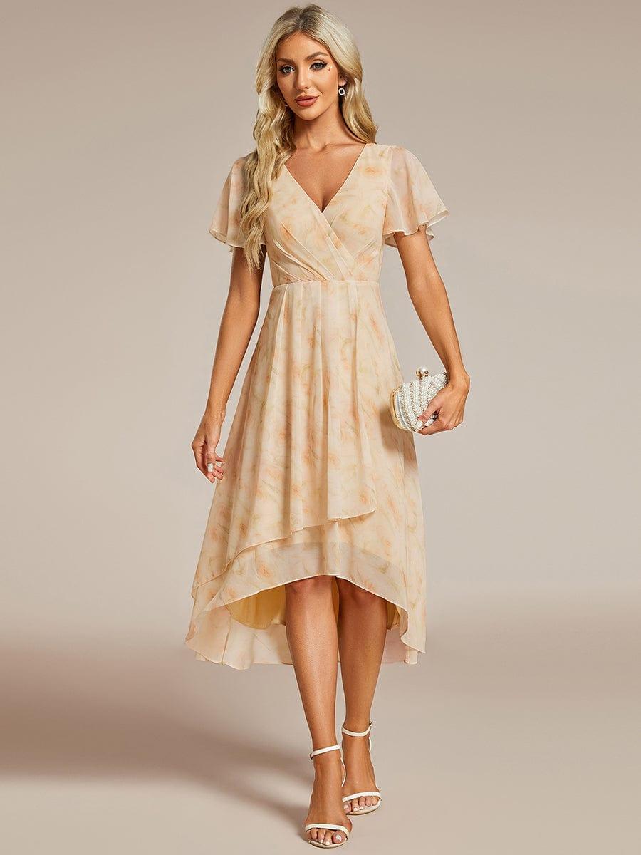ever LARK|Floral Chiffon Elegance Short Sleeve High-Low Wedding Guest Dress