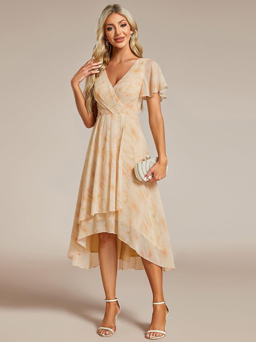 ever LARK|Floral Chiffon Elegance Short Sleeve High-Low Wedding Guest Dress