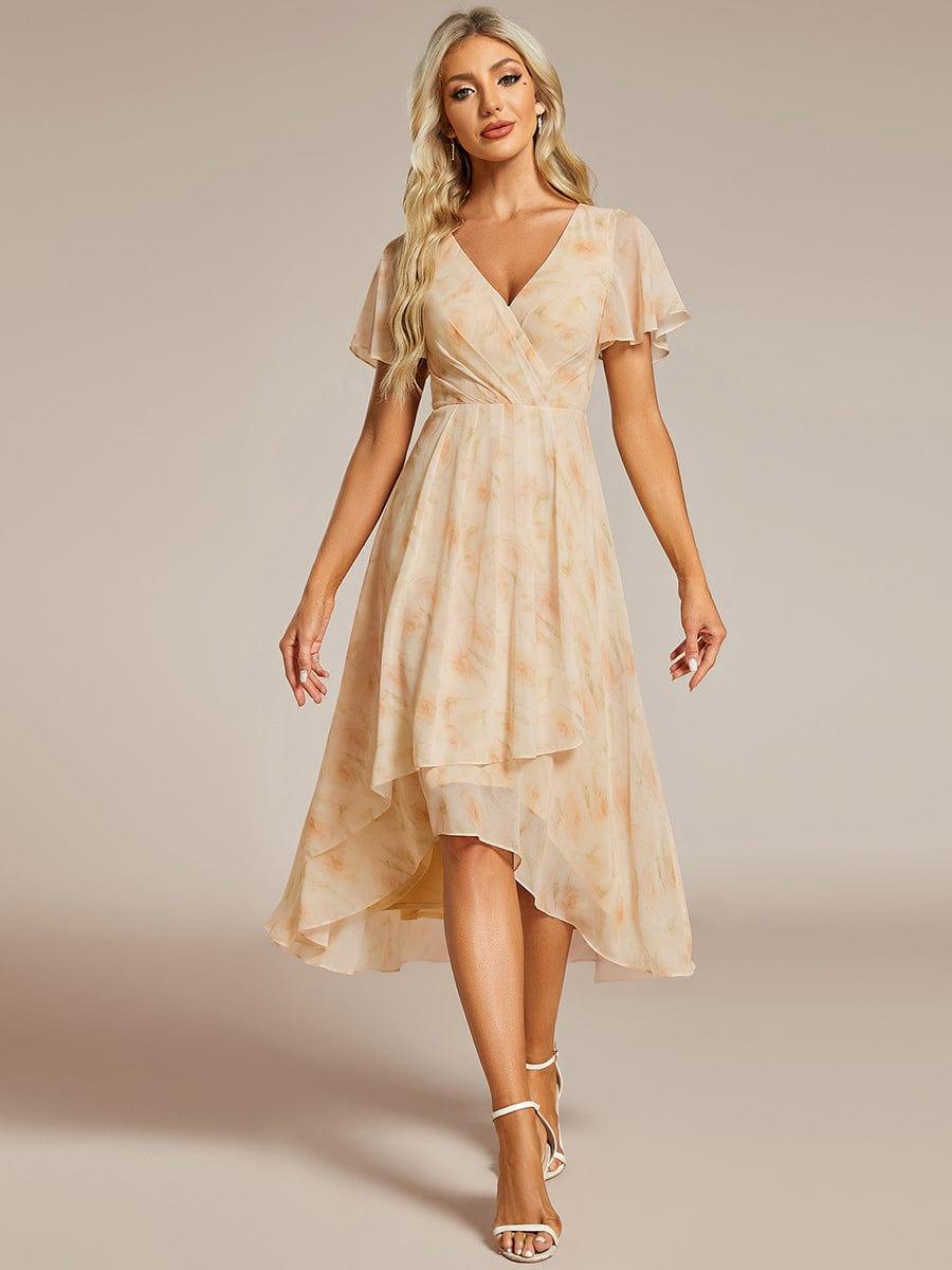 ever LARK|Floral Chiffon Elegance Short Sleeve High-Low Wedding Guest Dress