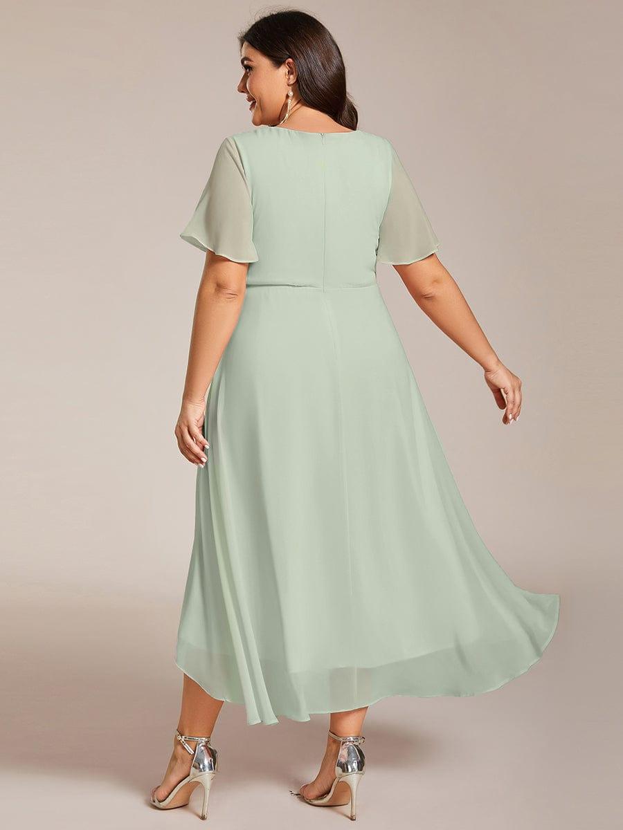 pretty LARK|Plus Size Chiffon Short Sleeve High-Low Wedding Guest Dress