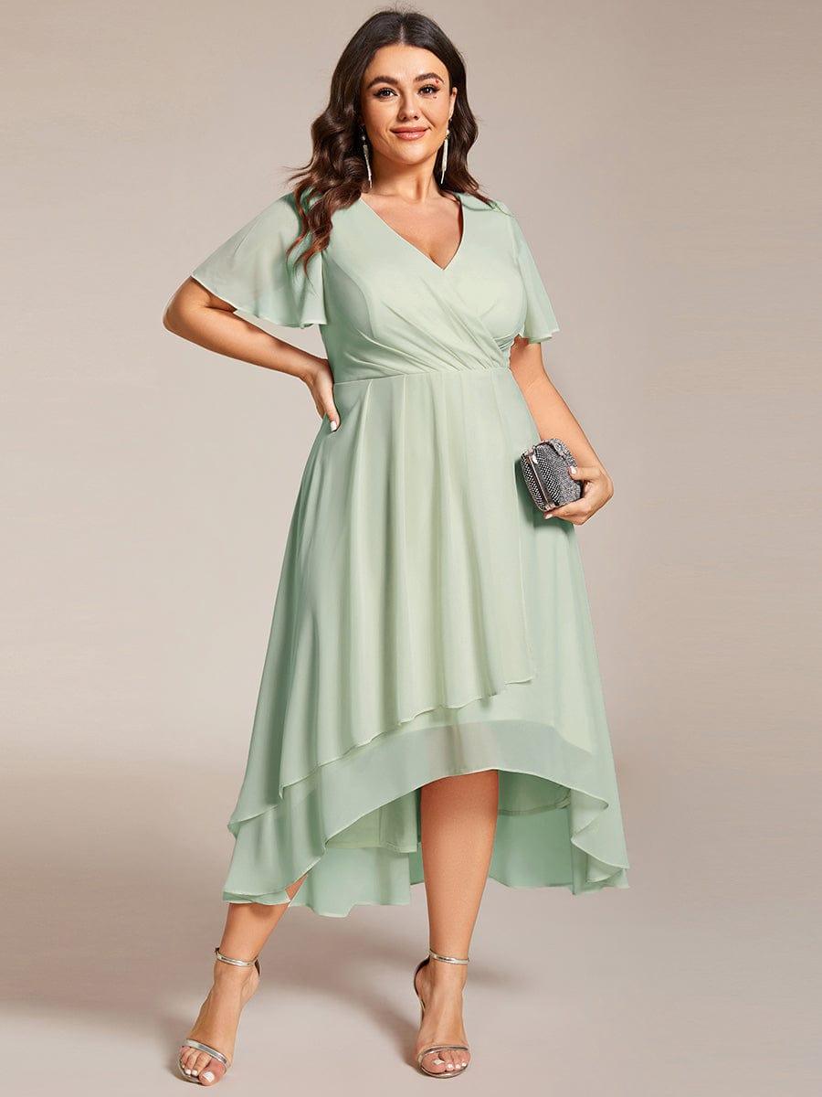 pretty LARK|Plus Size Chiffon Short Sleeve High-Low Wedding Guest Dress