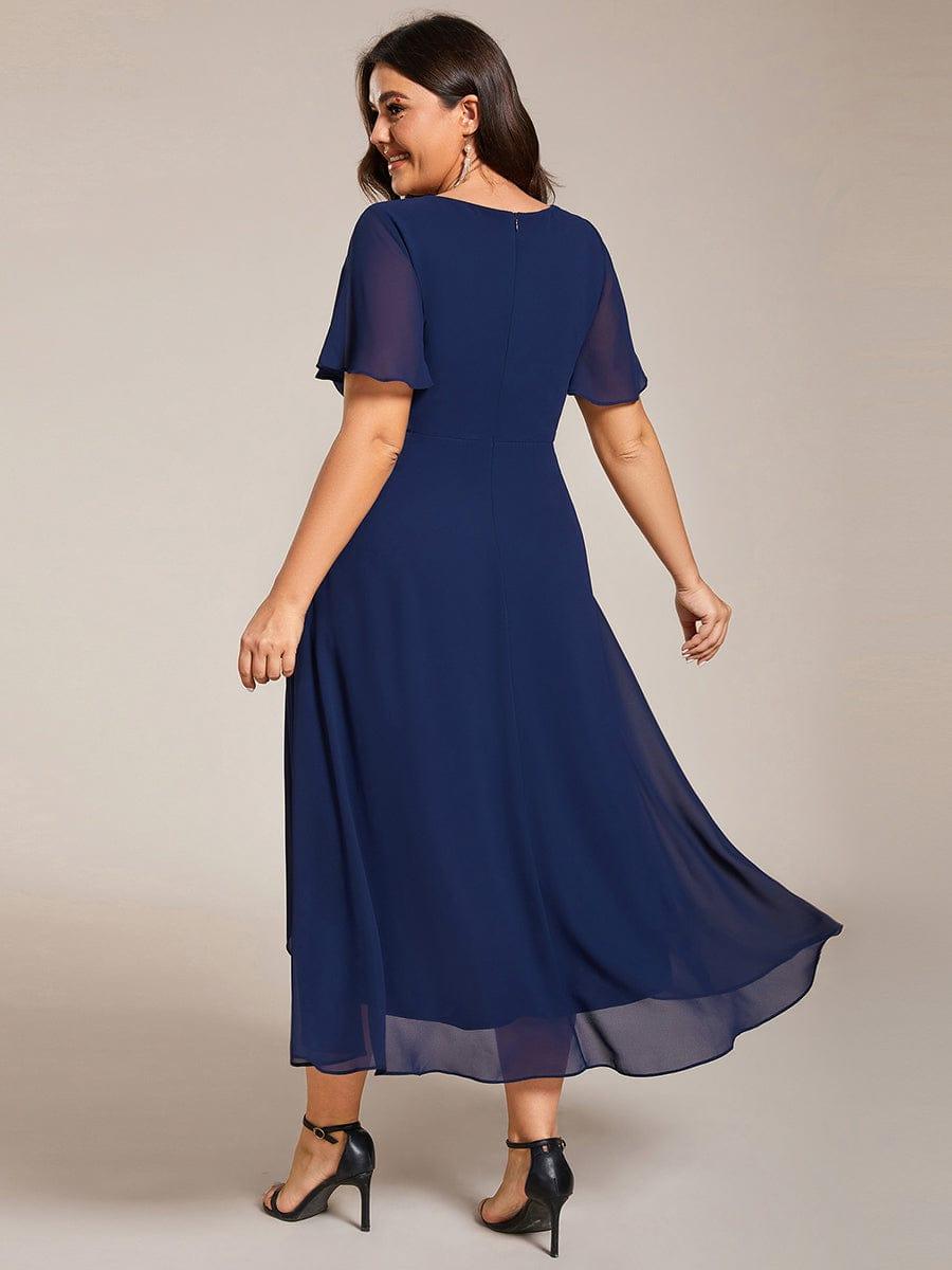 pretty LARK|Plus Size Chiffon Short Sleeve High-Low Wedding Guest Dress