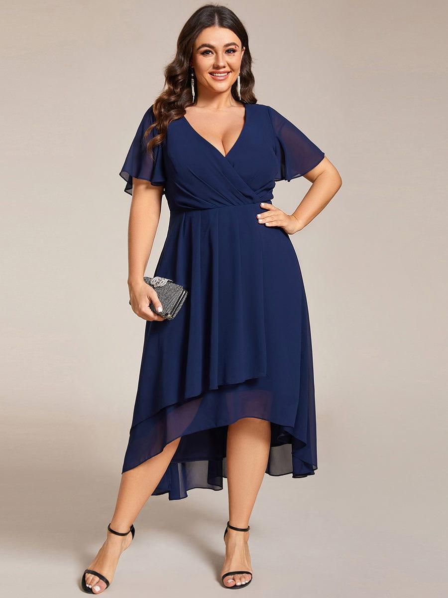 pretty LARK|Plus Size Chiffon Short Sleeve High-Low Wedding Guest Dress