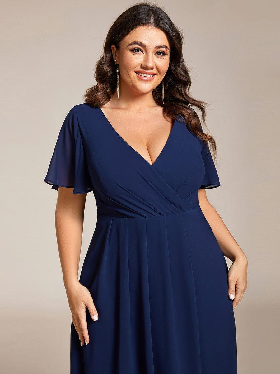 pretty LARK|Plus Size Chiffon Short Sleeve High-Low Wedding Guest Dress