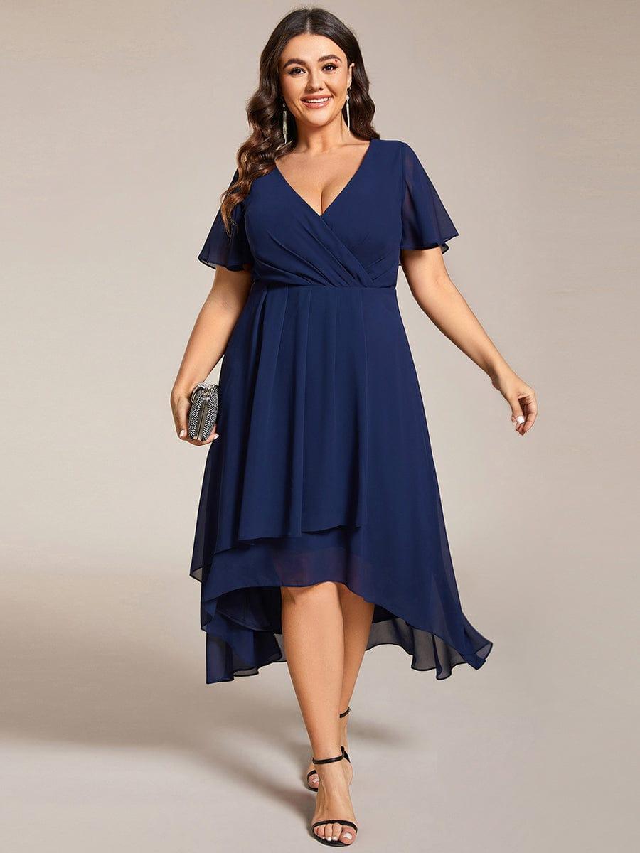 pretty LARK|Plus Size Chiffon Short Sleeve High-Low Wedding Guest Dress