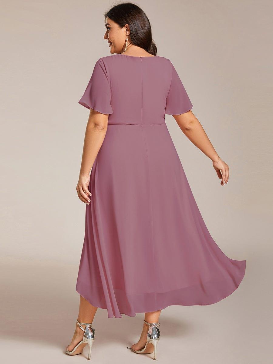 pretty LARK|Plus Size Chiffon Short Sleeve High-Low Wedding Guest Dress