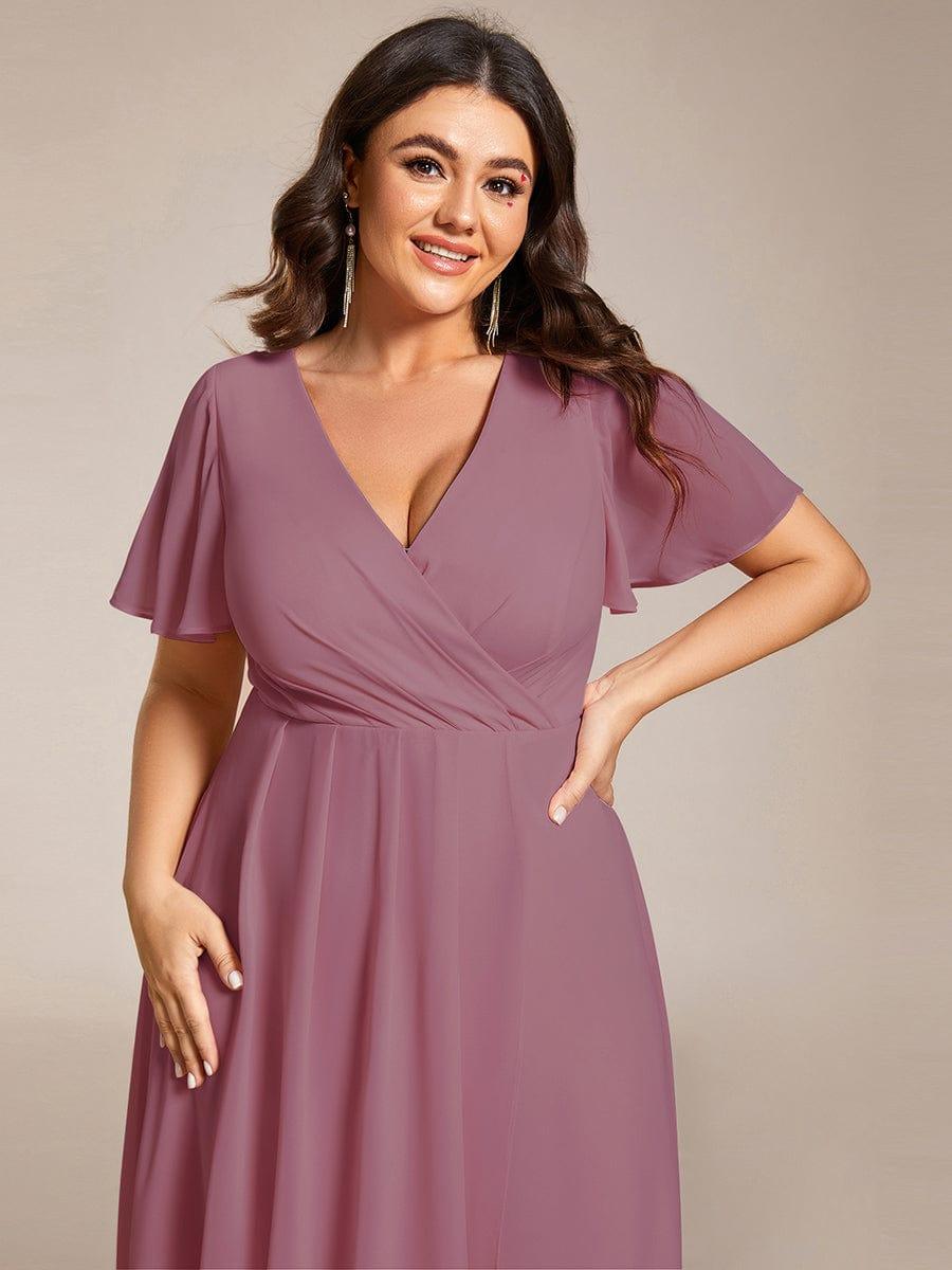 pretty LARK|Plus Size Chiffon Short Sleeve High-Low Wedding Guest Dress