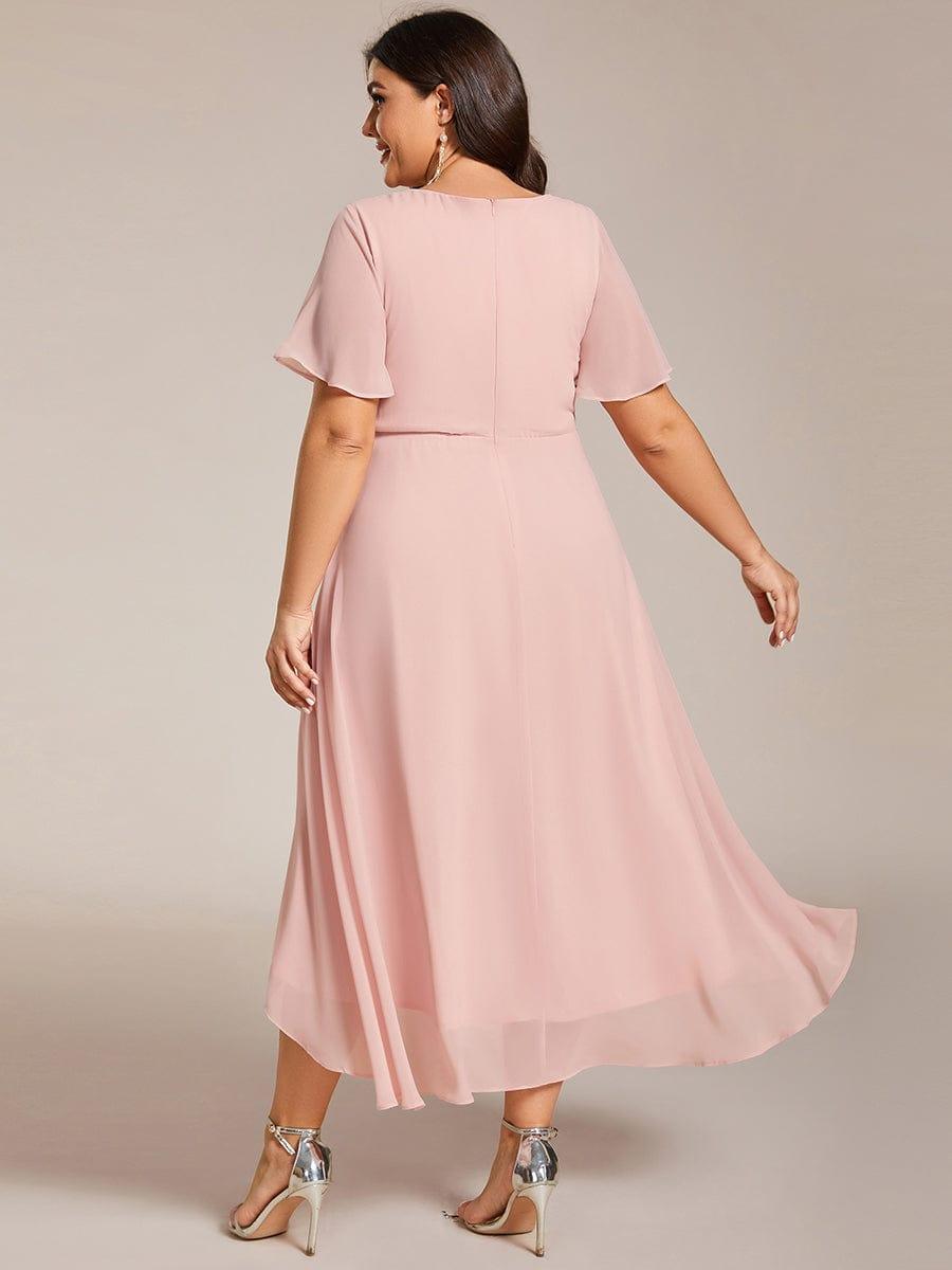 pretty LARK|Plus Size Chiffon Short Sleeve High-Low Wedding Guest Dress