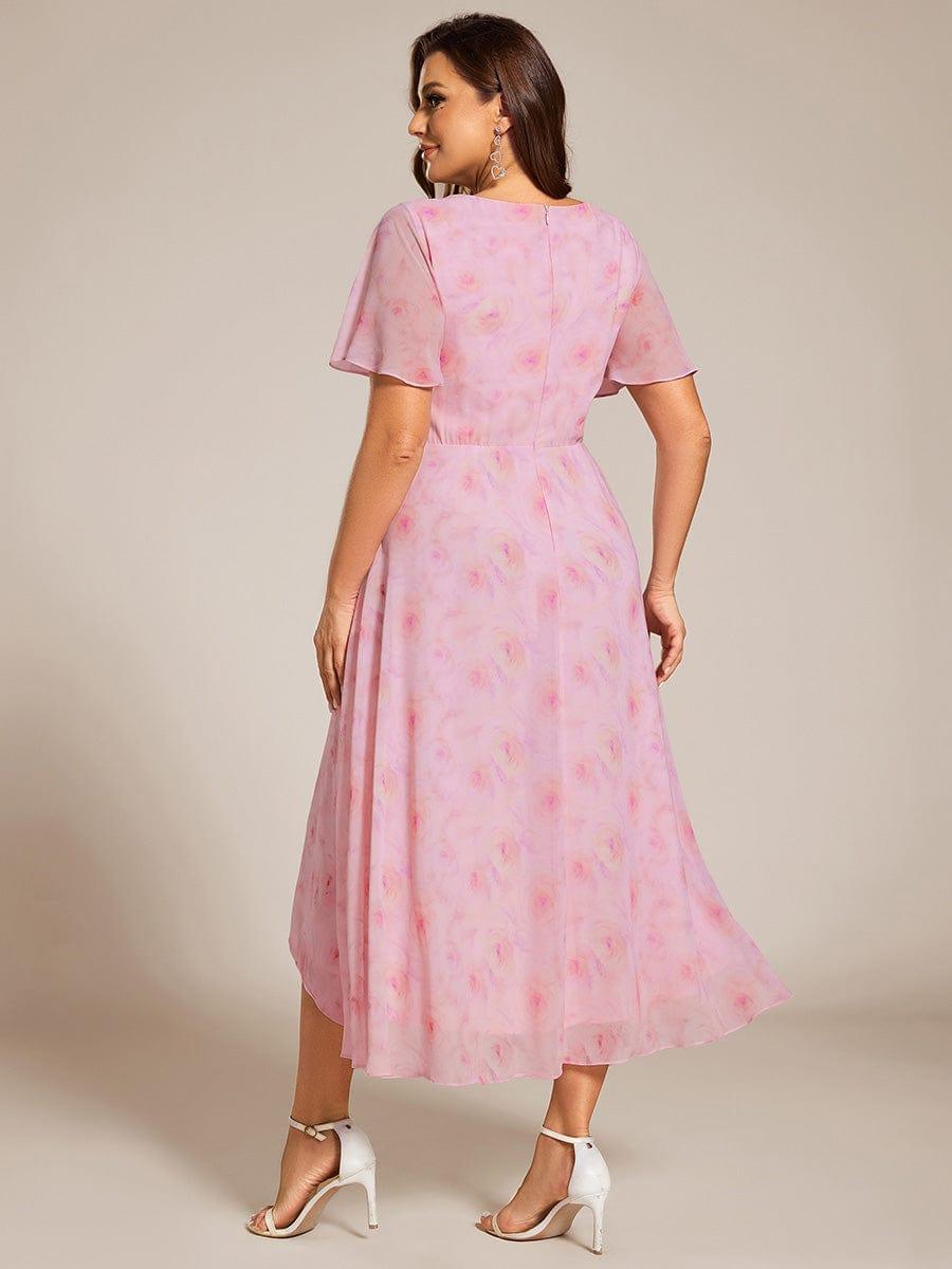 ever LARK|Floral Chiffon Elegance Short Sleeve High-Low Wedding Guest Dress