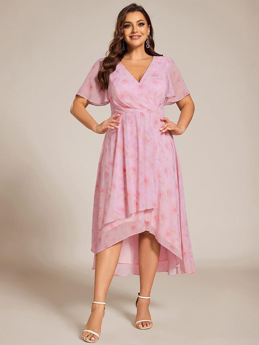 ever LARK|Floral Chiffon Elegance Short Sleeve High-Low Wedding Guest Dress