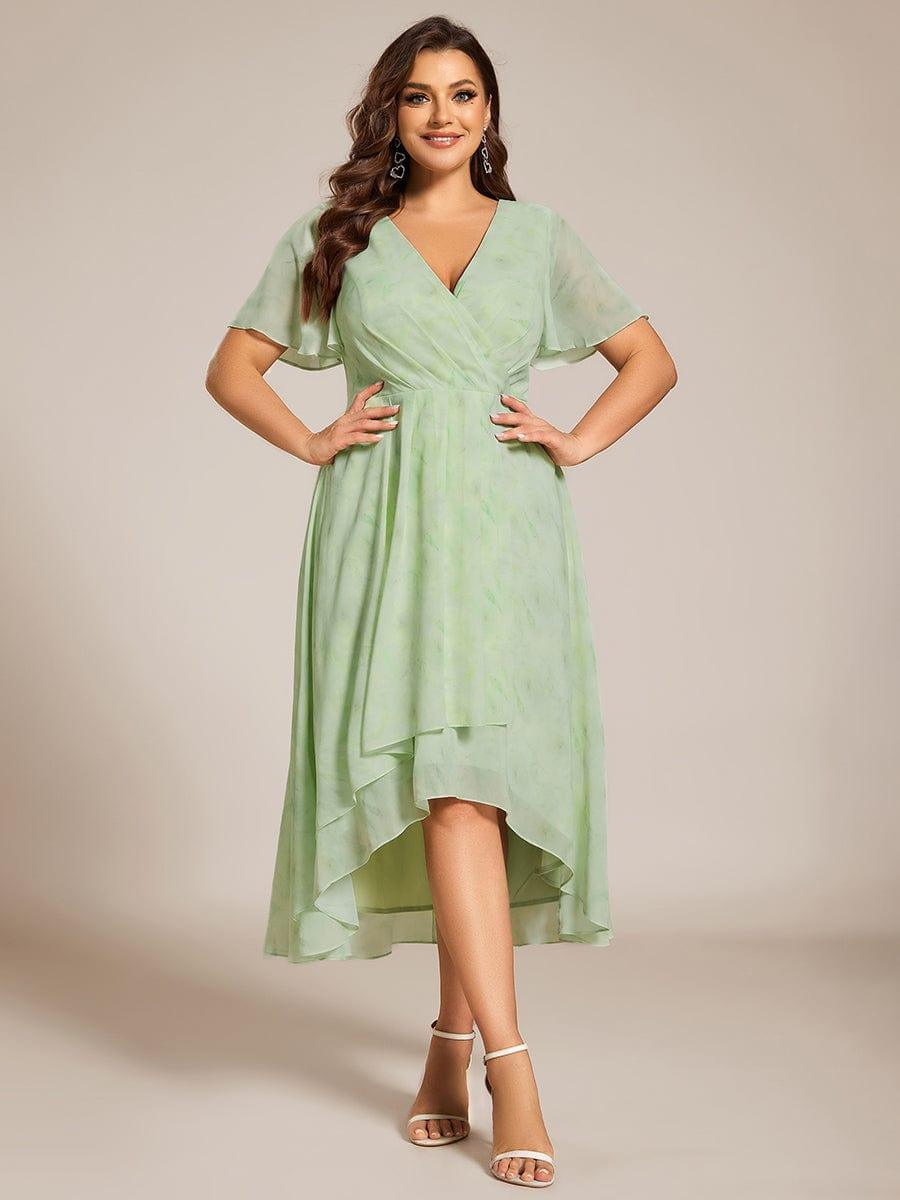 pretty LARK|Plus Size Chiffon Short Sleeve High-Low Wedding Guest Dress