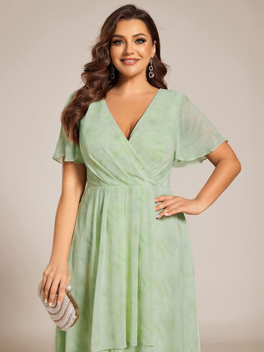 pretty LARK|Plus Size Chiffon Short Sleeve High-Low Wedding Guest Dress