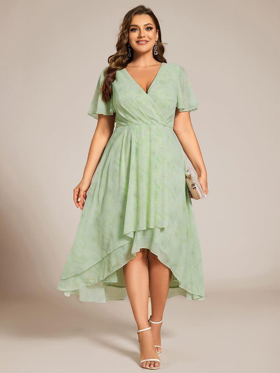 pretty LARK|Plus Size Chiffon Short Sleeve High-Low Wedding Guest Dress