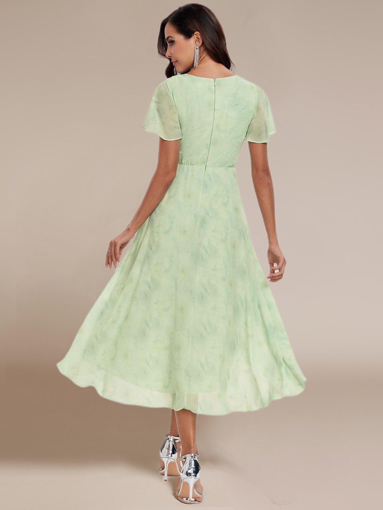 ever LARK|Floral Chiffon Elegance Short Sleeve High-Low Wedding Guest Dress