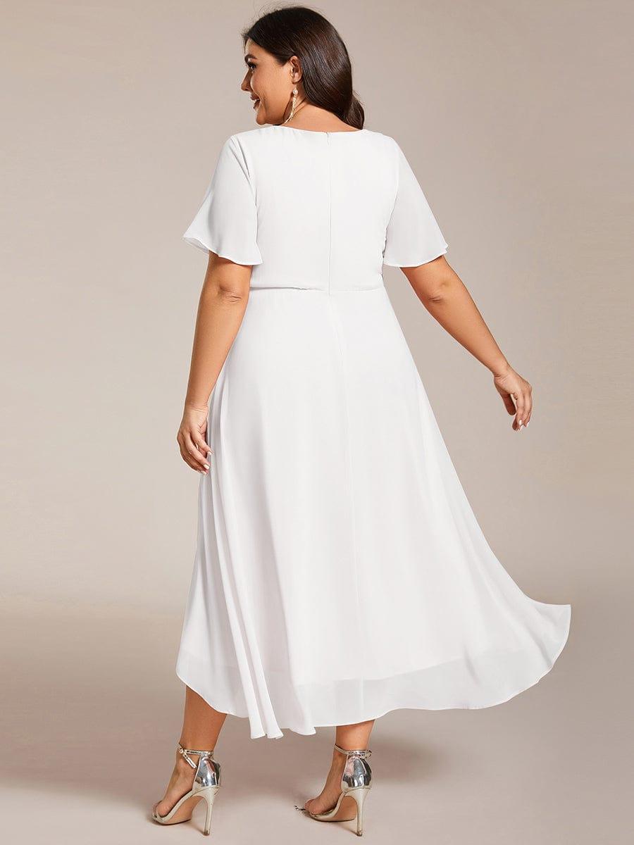 pretty LARK|Plus Size Chiffon Short Sleeve High-Low Wedding Guest Dress