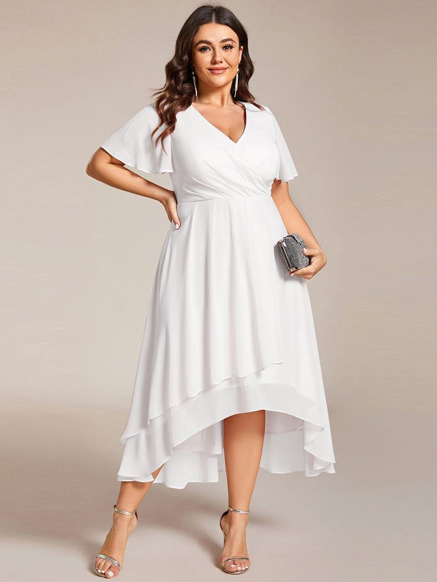 pretty LARK|Plus Size Chiffon Short Sleeve High-Low Wedding Guest Dress