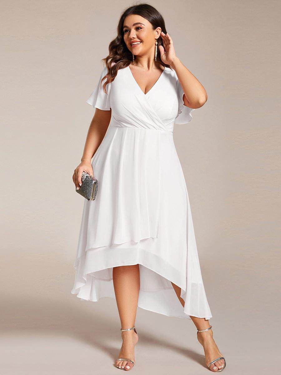 pretty LARK|Plus Size Chiffon Short Sleeve High-Low Wedding Guest Dress