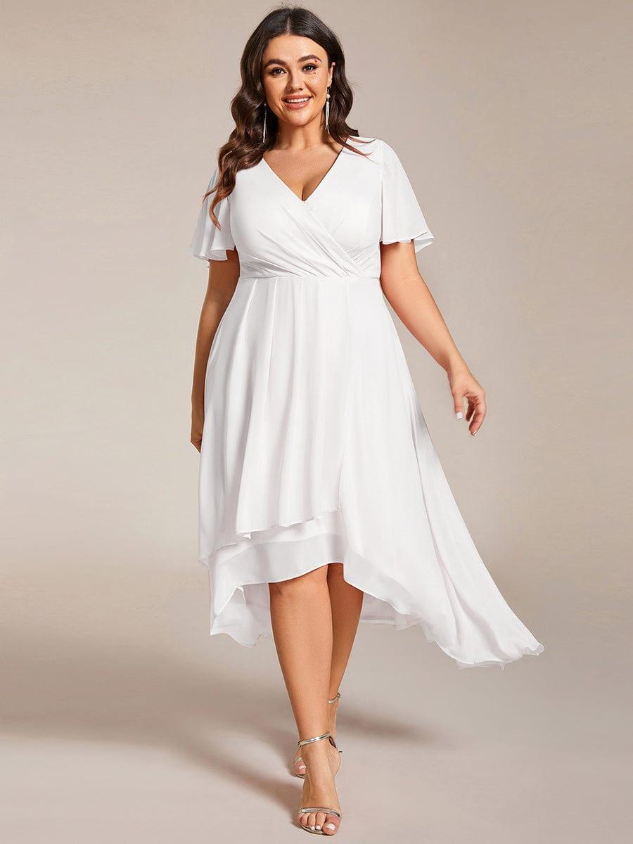 pretty LARK|Plus Size Chiffon Short Sleeve High-Low Wedding Guest Dress