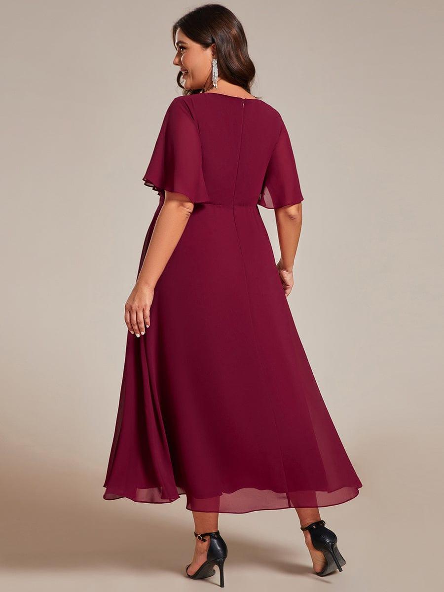 ever DAHLIA|V-Neck Chiffon Midi Wedding Guest Dress with Waist Applique(Final Sale)