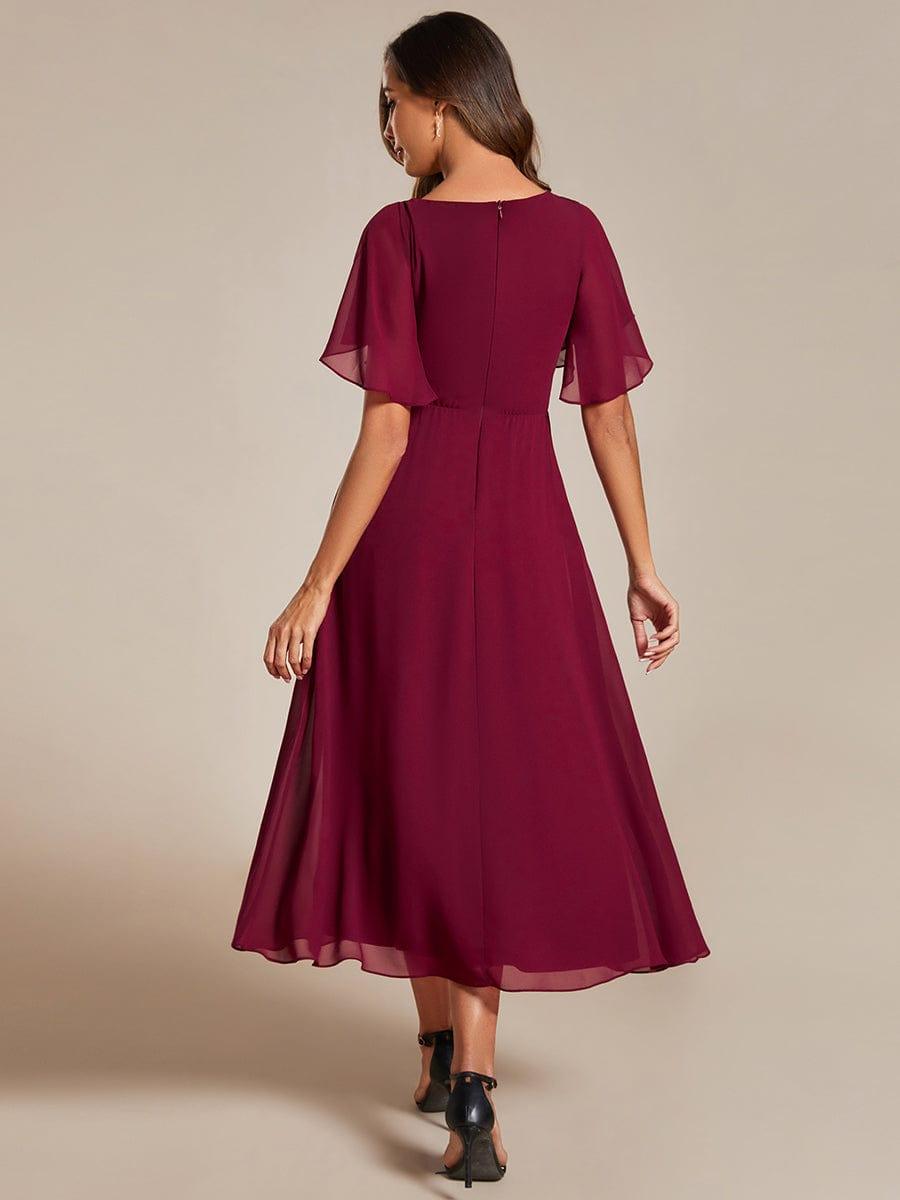 ever DAHLIA|V-Neck Chiffon Midi Wedding Guest Dress with Waist Applique(Final Sale)