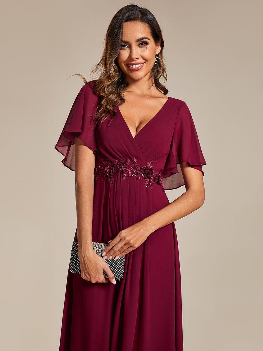 ever DAHLIA|V-Neck Chiffon Midi Wedding Guest Dress with Waist Applique(Final Sale)