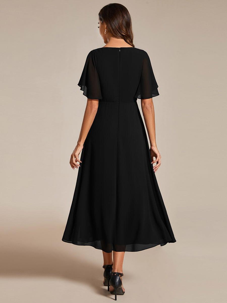 ever DAHLIA|V-Neck Chiffon Midi Wedding Guest Dress with Waist Applique(Final Sale)