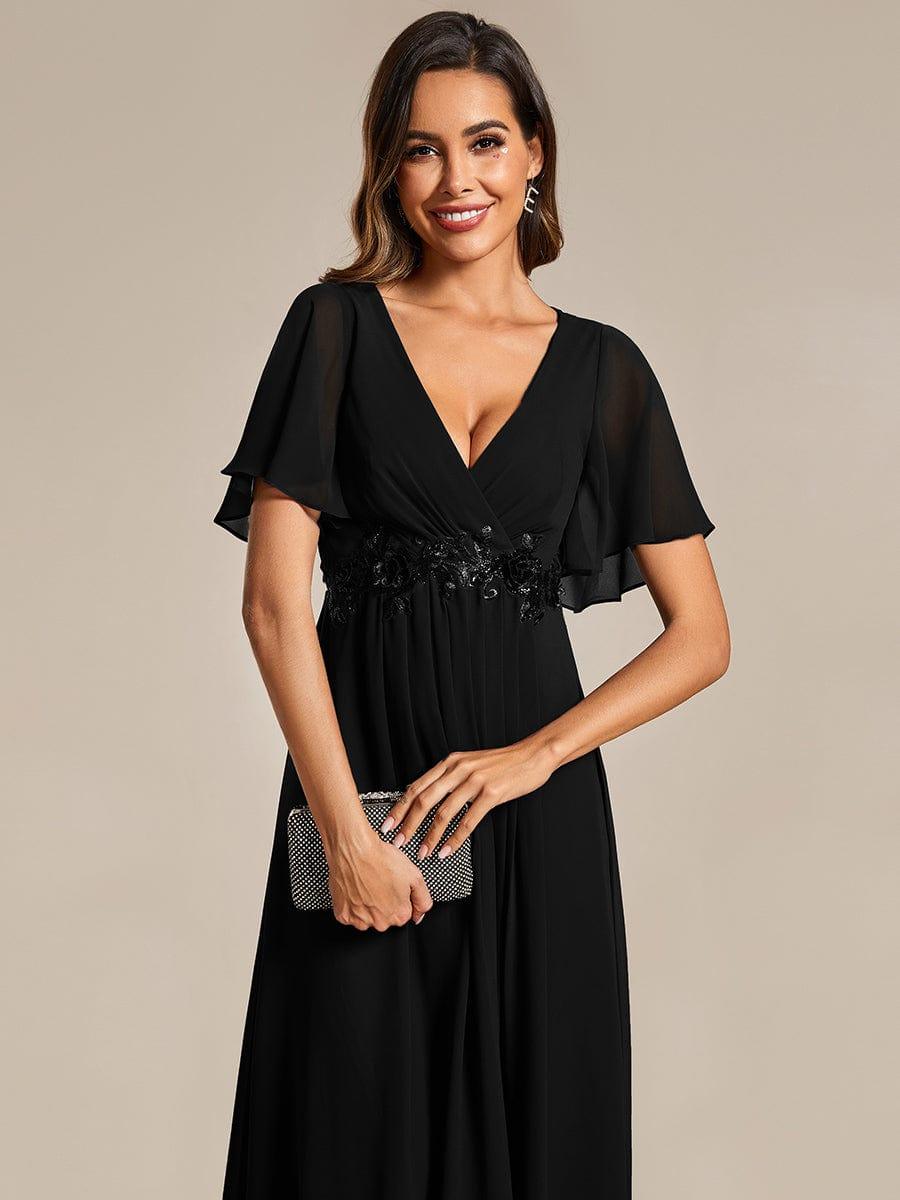ever DAHLIA|V-Neck Chiffon Midi Wedding Guest Dress with Waist Applique(Final Sale)